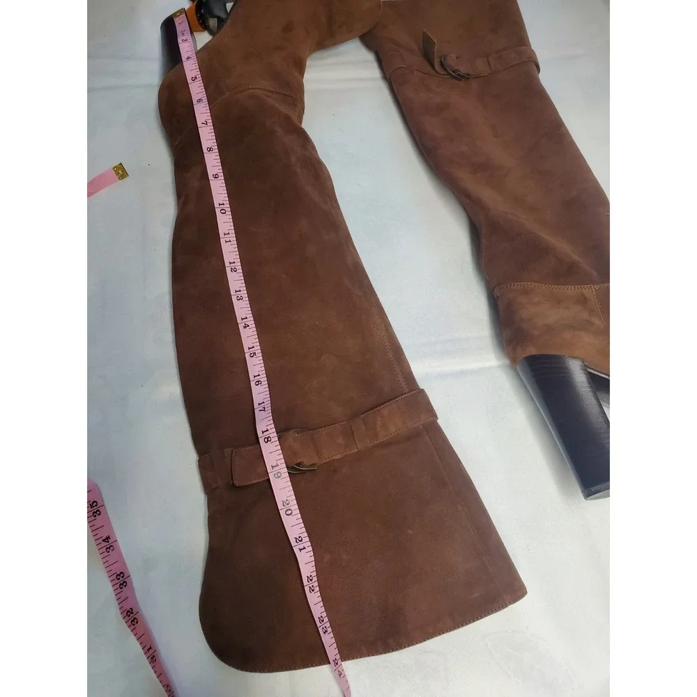 Sergio Rossi Size UK 39.5 Brown Over Knee Pull On Boots Suede Made In Italy‎
